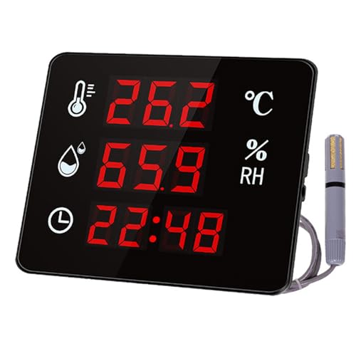 Industrial Thermometer Hygrometer, LED Digital Temperature/Humidity Sensor Monitor, with External Probe, with Upper/Lower Limit 