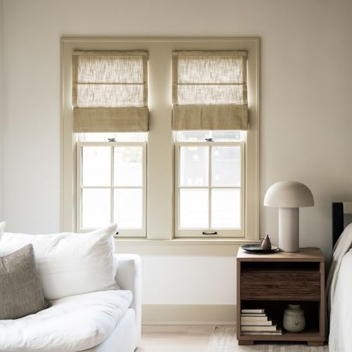 Image of TWOPAGES Liz No Drill Cordless Roman Shades Linen Textured Roman Blinds for Windows, Custom Made Room Darkening Blackout Roman Window Shades, Hardware Included, Khaki, 1 Piece