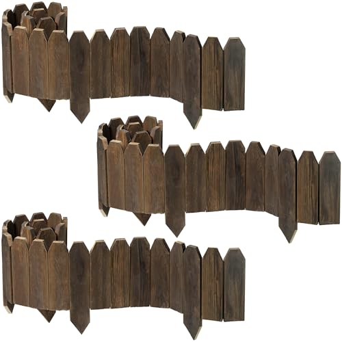 Wood Garden Edging, Wooden Fence Border Decorative Small Picket Panels for Flower Bed Barriers and Landscape Fencing