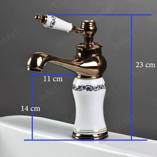 Image of InArt Rose Gold Glossy Finish Basin Pillar Cock Tap Faucet for Wash Basin, Hot & Cold Water Mixer, Single Handle, Waterfall Design, Table Mount /Deck Mount (Rose Gold)