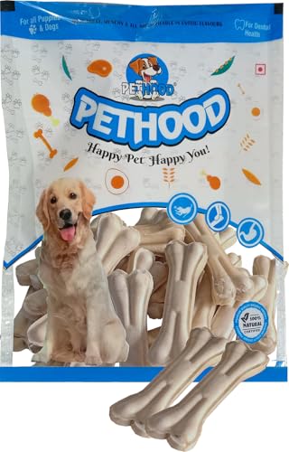Image of 5 inch Rawhide Dog Chew Bones - Pack of 12 . Chicken Flavour . Protein‑Rich, Low‑Fat Dental Chews for Medium & Adult Dogs . No Added Colours or Preservatives
