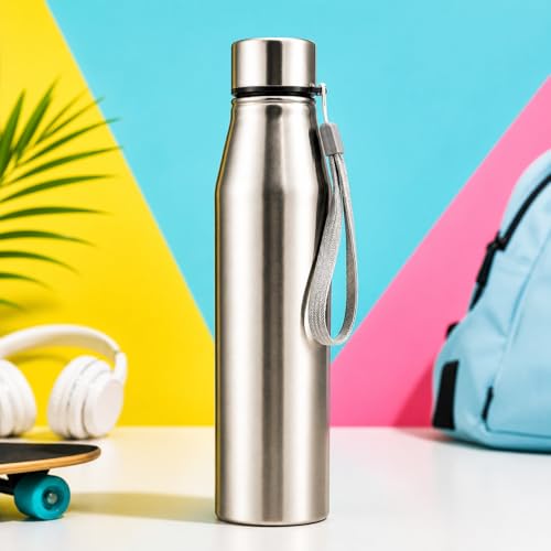 Image of Kin-Kart Water Bottles 1000 ml Stainless Steel Water Bottle 1 Litre | Eco friendly Steel BPA Free Leakproof Water Bottles for School, Office, Home, Gym (LONG, SILVER)