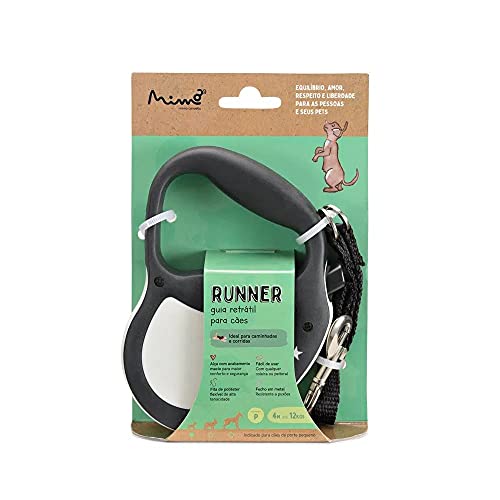 Guia Retrátil Runner Emborrachada Fita 4m Até 12kg Preto Mimo Conceito - PP032