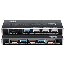 BolAAzuL 2-Port HDMI 2.1 KVM Switch, 4K@120Hz/8K@60Hz, USB 3.0, Black, Button Control, Manual Operation
