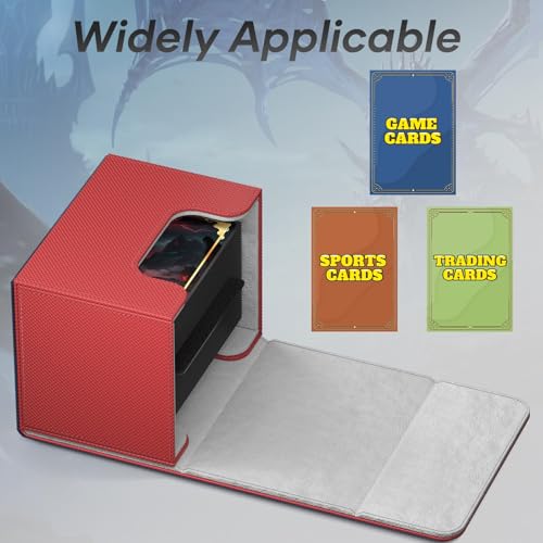 Image of Mlikero Card Deck Box, Commander Deck Box Holds 100+ Double-Sleeved Cards with 2 Dividers, Leather Magnetic Closure Card Box Fit for MTG, TCG (Red)