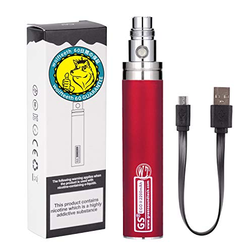 Wolfteeth GS EGO II 2200mAh Batterie Rechargeable, Charge Micro USB, Cigarette Electronique (Rouge 121505/Sans Nicotine Ni Tabac Nicotine Free Tobacco Free)
