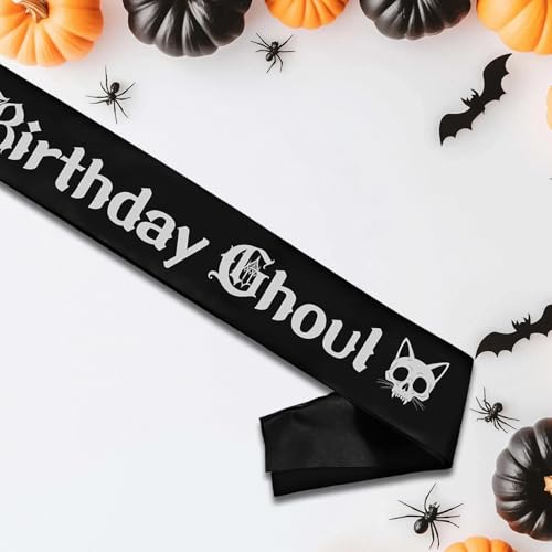 Halloween Gothic Birthday Decorations Ghoul Sash, Spooky Party Decor Accessories Party Sash Horror Themed Emo Printing Letters Props Black Supplies4