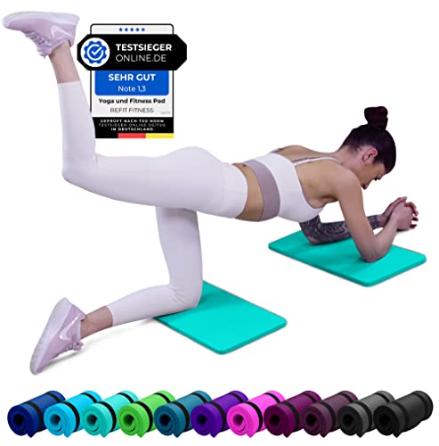 REFIT FITNESS 2er Set Yoga & Fitness Pad Comfort-Mini 25 x 61 x 1.5 cm PainProtect SmartCell NBR Yogamatte Klein Rutschfest Sportmatte Gymnastikmatte Matte Sport Gymnastik Knie Fitnessmatte Türkis