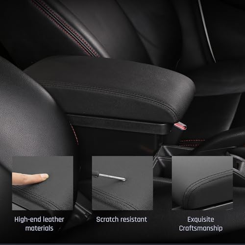 Image of YJYWZH Double Layer Armrest Box for Honda Fit Jazz 2009-2013 Car Interior Storage Center Console with 3 USB Port Black (Black with Black Thread)