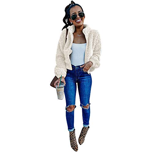 Womens Open Front Cardigan Faux Fur Coat Vintage Parka Shaggy Jacket Warm Coat Tops White M