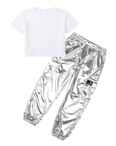 Image of SANGTREE Girls' 2 Piece Outfits T-Shirt and Drawstring Cargo Jogger Pants Clothing Set, 4-14 Years