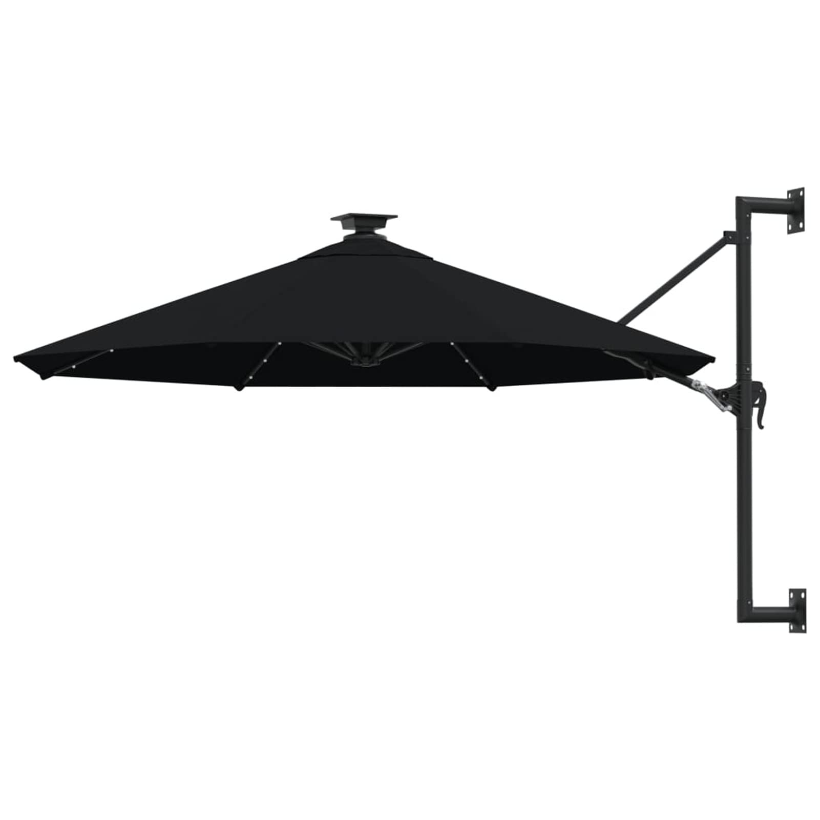 BULANED Sombrilla de pared con LEDs y poste de metal 300 cm negra, Parasoles De Jardin, Sombrilla Piscina, Sombrilla Terraza Exterior, Parasol Playa, Sombrillas Para Jardin - 312528