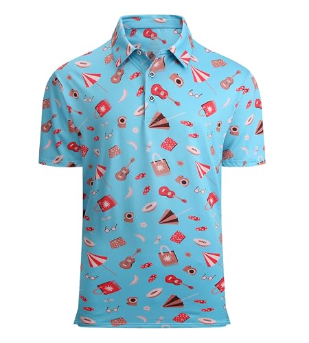 Alex Vando Mens Hawaiian Golf Shirt Moisture Wicking Digital Print Golf Shirts for Men