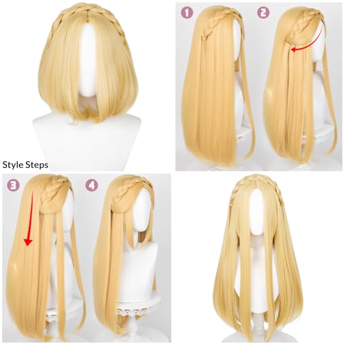 Image of Half and Half Short Blonde Princess Costume Wig Blonde Bob Braided Wigs 13.7'' Synthetic Hair for Halloween Women Party