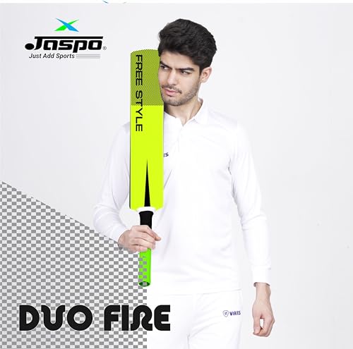 Image of Jaspo Fumes Premium Hard Plastic Tennis Cricket Full Size Bat (34 X 4.5 Inch) for All Age Groups (Slog Plus (Dual Color-Neon Black))