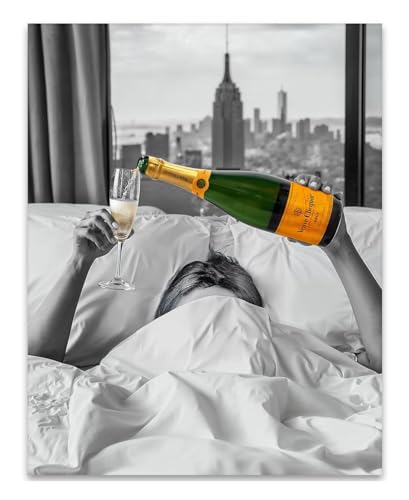 Breakfast in New York Champagne with a New York Skyline View 11x14 Unframed Poster-Modern Black & White Cityscape Wall Art, Veuve Clicquot Luxury Prints, Romantic Urban Decor for Condo, Apartment, Bar