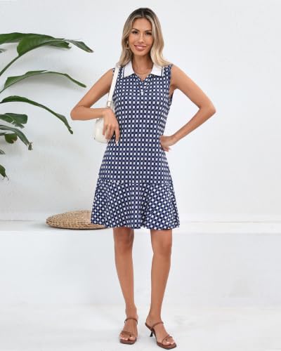 Image of YEXPINE Women's Sleeveless Polo Dress Ruffle Hem Lapel V Neck T-Shirt Summer Mini Dresses