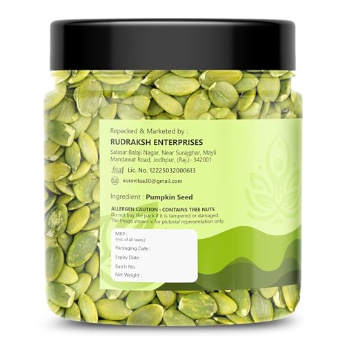 Image of Auravita Premium Pumpkin Seeds 100GM | Raw & Natural Seeds for Eating | Protein Rich Healthy Snacks | Immunity Booster Superfood for Gift | High Fiber Diet Seeds | Vegan & Gluten Free