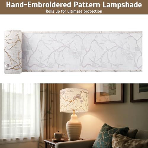 2-Pack 13 Inch Drum Lamp Shades, Gold Branch Embroidered Linen Lampshades,Modern Botanical Embroidery Fabric Replacement Shades （13" Top x 13" Bottom x 10" High）for Table Lamps,Floor Lamps,Pendants by Scyvenra - Used condition - Image 7