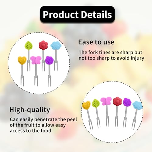 6 Stück Pieksers für Kinder, Obstgabeln aus Edelstahl, Food Picks, Spieße, Mini-Gabeln für Brotdose, wiederverwendbar, Snacks, Dessert- und Kuchengabeln