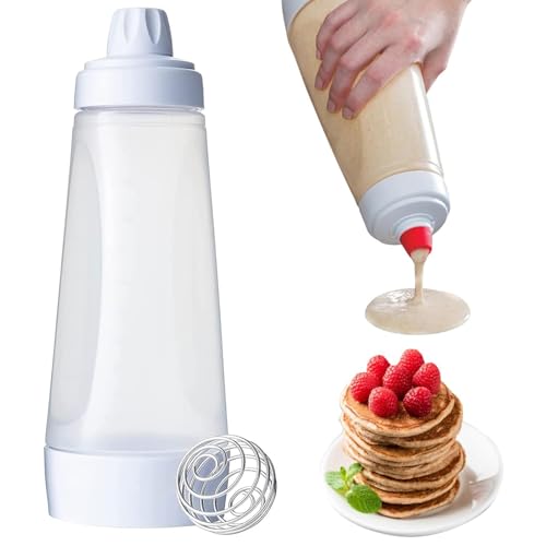 Catálogo de Masa del mes. 38 Dispensador de Masa para Panqueques, 1000 ML, Botella de Masa para Panqueques con Batidor de Alambre de Acero Inoxidable, sin BPA, para Waffles, Cupcakes, Crepes