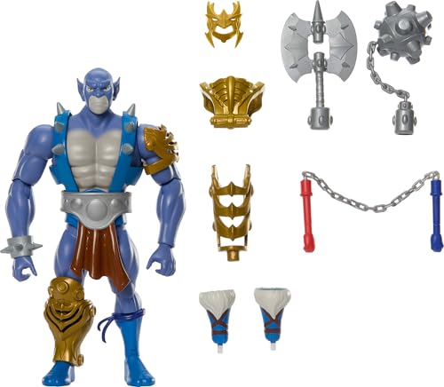Masters of The Universe Origins & Thundercats 5.5 Inch Posable Action Figure Panthro, 1980s Crossover Toy, Removable Armor, Mace & Axe & Mini-Comic