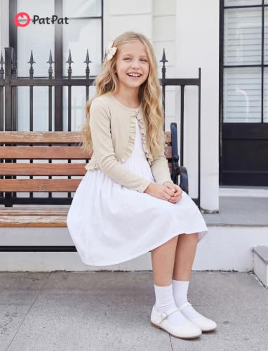 Image of PATPAT Girls Cardigan Bolero Size 4-12 Years Kids Knit Long Sleeve Ruffle Open Front Button Cover Up Cropped Tops for Girls