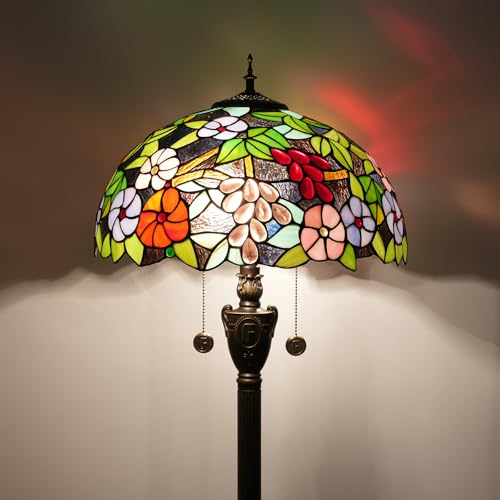 Image of Tiffany Floor Lamp 16 Inch Victoria Purple Grape Flower Standing Glass Lamp Antique Standing Reading Lamp Suitable for Bedrooms Living Rooms Dining Rooms Tiffany Style Retro Home Decoration