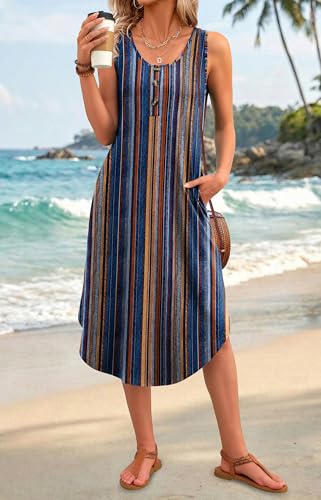 Image of WIHOLL Summer Dresses for Women 2026 Button Front Sleeveless Casual Midi Dress Beach Vacation Sundresses with Pockets