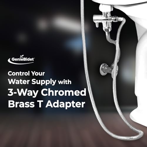GenieBidet Hybrid LEAK-STOP Chromed Brass 3-Way T Valve Adapter for Bidet With ON/OFF. Simple Hand-Nut Install. Resists Cross-Threading. 7/8 X 7/8 X1/2 Toilet Fill Valve
