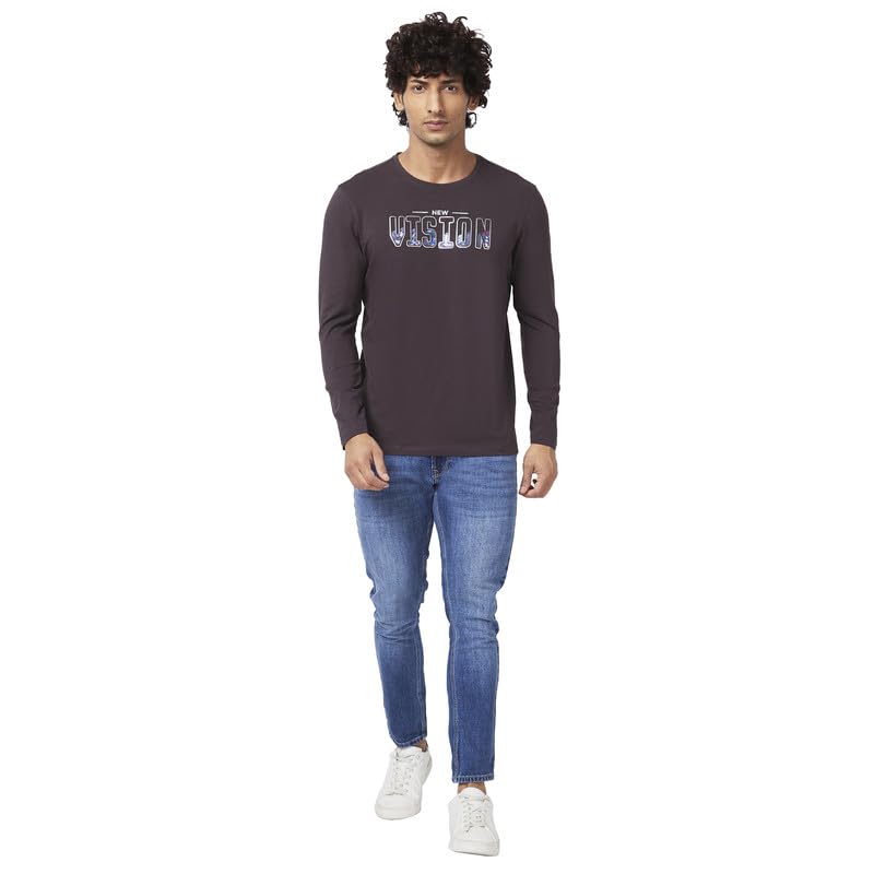 Image of Spykar Men's Slim Fit Round Neck Full Sleeve Printed Casual T-Shirt