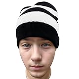 COUVER Striped Knit Warm Beanie Winter Hats 8 inch, Black/White