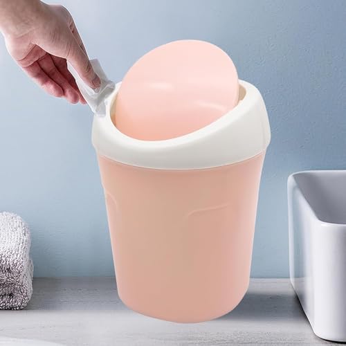 Image of Mini Desktop Bin with Lid, Cute Pink Tabletop Trash Can, 0.5 Gallon Countertop Small Waste Basket