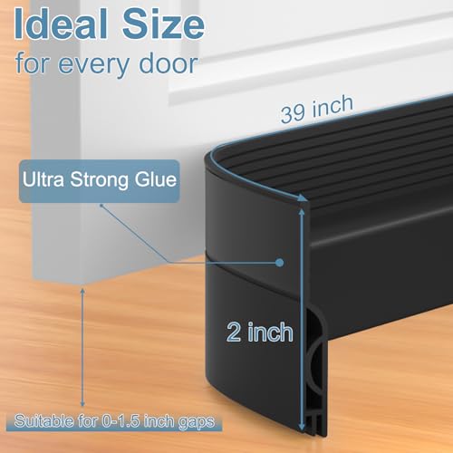 Image of Door Draught Excluder, Adjustable Door Sweep for Bottom of Door, Gap Filler for Exterior and Interior Doors, Door Weather Stripping Blocks Noise and Cold Air (39 Inch, Black)
