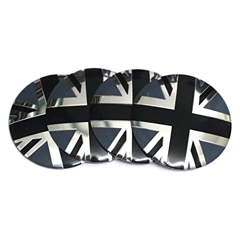PT-Decors 4x 56.5mm Size England Flag Wheel Center Hub Caps Emblem Aluminum 3D Domed Sticker Black White UK Flag Graphic Decals Badge For Vehicle Motor Auto Car Wheel Center Hub Caps Cover