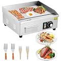 14-Inch Commercial Electric Grill 1500W Electric Countertop Grill Non-Stick Electric Grill Plate 110V Teppanyaki Flat Grill Stainless Steel Adjustable Temperature Control 122°F-572°F (with plug)