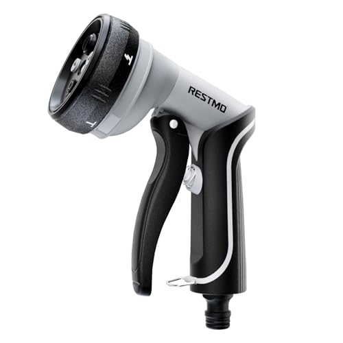 RESTMO Gartenbrause, Reinigungsdüse mit einzigartigem Swivel Cone und Turbo-Sweeping Jet-Modus, ausgestattet mit einem arretierbaren Frontauslöser und 5 Sprühmodi, ideal zum Reinigen und Autowäsche