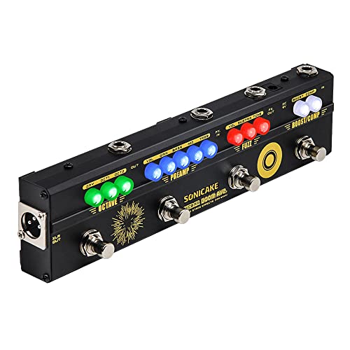 SONICAKE Multiefectos Pedal de Bajo BOOM Ave. Preamp DI Box Compresor Boost Fuzz Octave Pedal de efectos con FX Loop