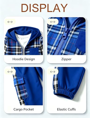 Image of Toddler Boy Clothes Plaid Hooded Shirt White T-shirt Top and Solid Color Pants 3Pcs Winter Boys Clothes