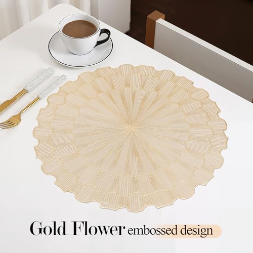 Set de table rond chrysanthème doré lavable en PVC imperméable pour protéger vos meubles - 4