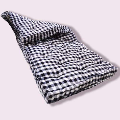 Image of ATOOTFUSION Soft 5-Inch Thick Cotton Box Quilt Mattress | Medium Firm, Reversible, Foldable, Single Bed Mattress | Gadda with White & Black Checkered Pattern | Single Size (72x36x5 Inch)