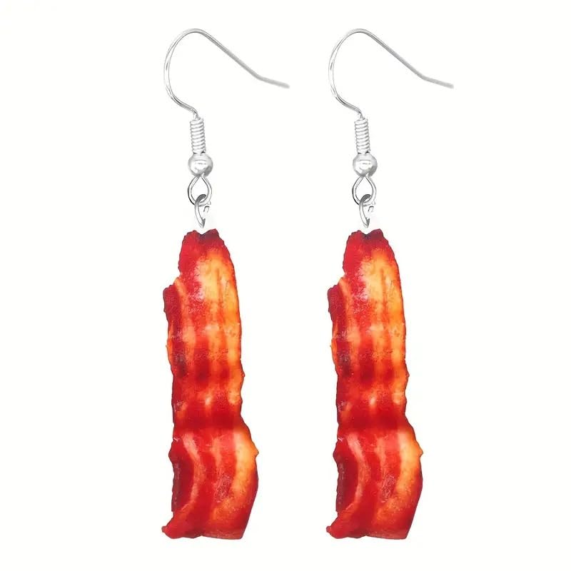 Fun Bacon Strips Slices Drop Dangle Earrings Super Cute Food Earrings For Halloween, Sports Game Day, Fundraiser Events, Social Events, Gag Gift and More