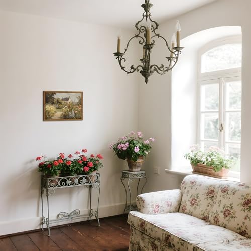 Image of Vintage Painting Wall Art, Country Landscape Wall Decor, Nature Wildflower Farmhouse Pictures Canvas Prints for Bedroom Bathroom Living Room 24x16 inch Wood Framed