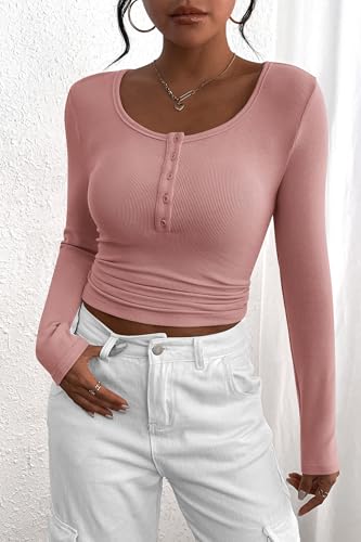 Image of PRETTYGARDEN Women's Fall Long Sleeve Henley T Shirts