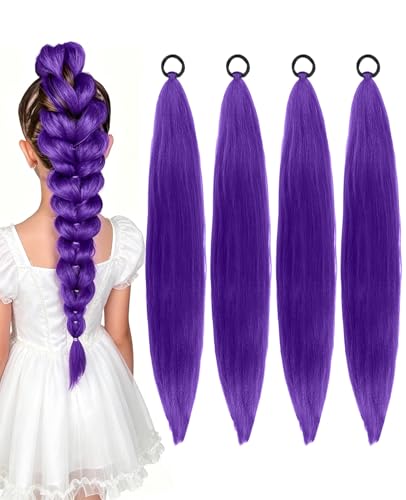 DASHUI 4 Pcs Lila Haare Zum Einflechten 65cm Synthetische Lila Braids Extensions Pre Stretched Haarverlängerungen für Kinder Cosplay Carnival Halloween Anime Kostüm