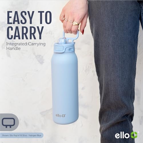 Ello Pop & Fill 40oz Stainless Steel Water Bottle with Quick Fill Technology, Double Walled and Vacuum Insulated Metal, Leak Proof Locking Lid, Sip and Chug, Reusable, BPA Free, Tonal Black - 9