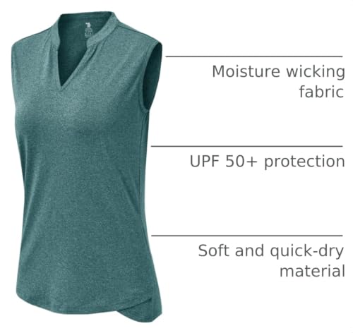 Image of BGOWATU Women's Golf Polo T-Shirts Sleeveless V Neck Collarless Tennis Shirts UV Protection Quick Dry Lightweight