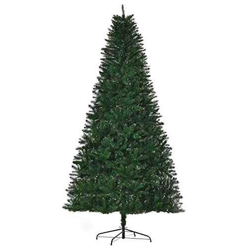 HOMCOM Árbol de Navidad Artificial 240 cm Ignífugo con 1499 Ramas con 2 Tipos de Puntas de PVC Base Plegable y Soporte de Acero Decoración Navideña de Interior Verde