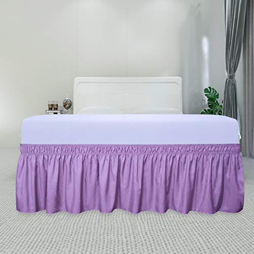 PureFit Wrap Around Ruffled Bed Skirt with Adjustable Elastic Belt - 18 Inch Drop Easy to Put On, Wrinkle Free Bedskirt Dust Ruffles, Bed Frame Cover for Twin, Twin XL and Full Size Beds, Lavender