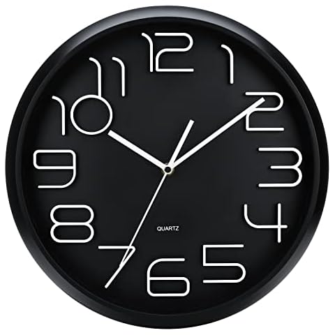 13'' Modern Wall Clock, Large Wall Clocks Silent Non Ticking Quartz Battery Operated, Round Clock Decorative Office Classroom School (13 inch, Black) Cover